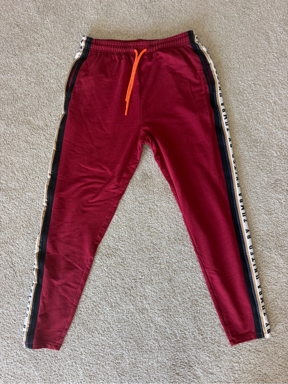 Zumba Fitness Maroon Joggers with Black & Cream Side Stripes